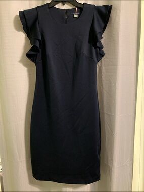Tommy Hilfiger Navy Ruffle Sleeve Midi Dress
